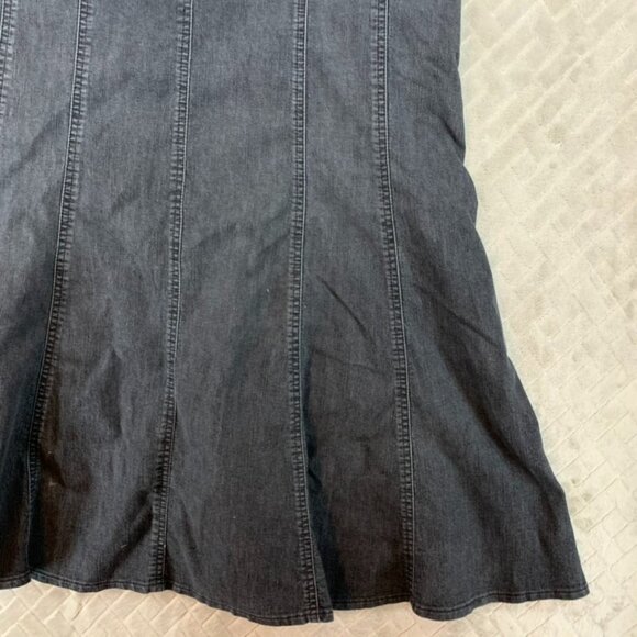 Larry Levine Women 10 Denim Midi Skirt Faded Black Flare Western Coastal Cowgirl - Picture 5 of 16